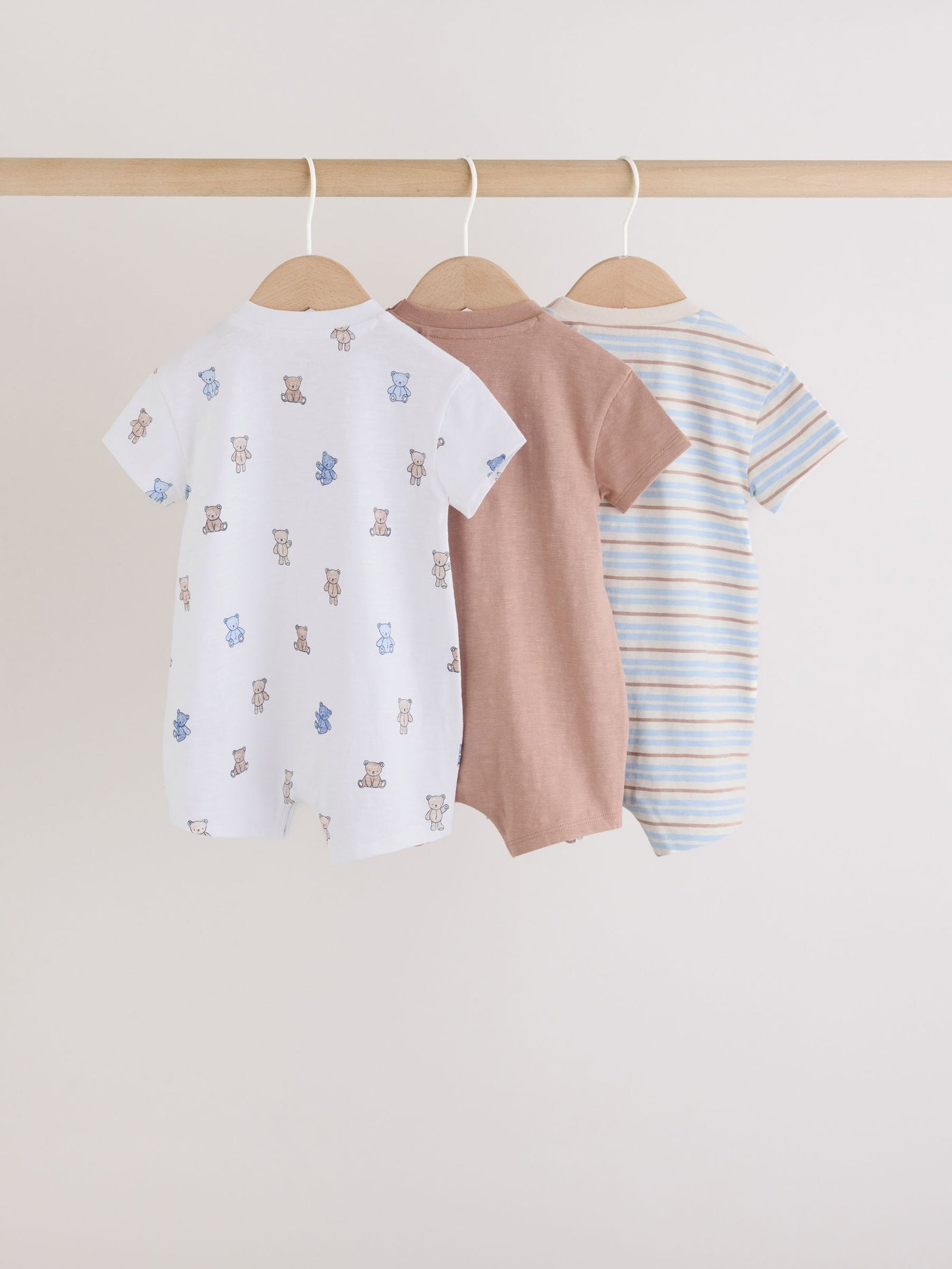 Blue/Brown Bear Jersey Baby Rompers 3 Pack