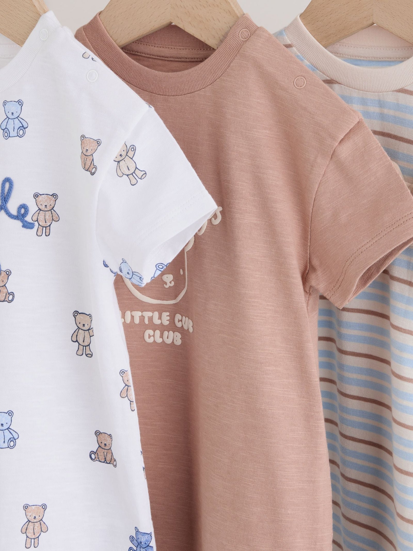 Blue/Brown Bear Jersey Baby Rompers 3 Pack