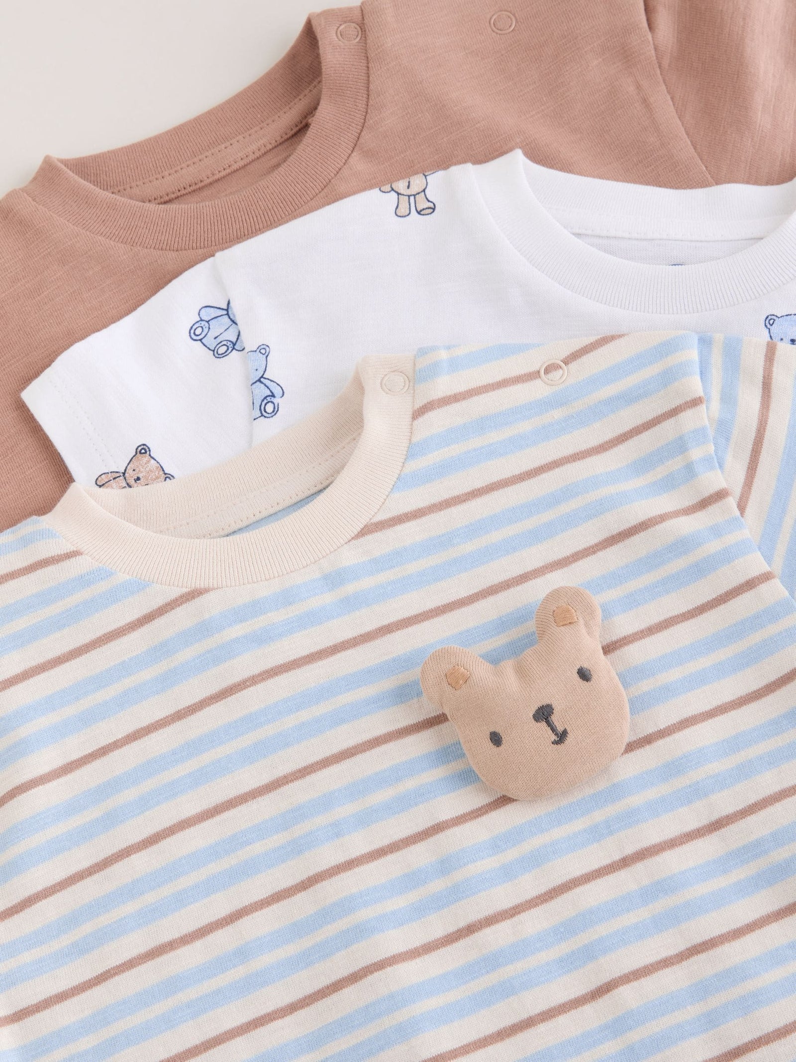 Blue/Brown Bear Jersey Baby Rompers 3 Pack