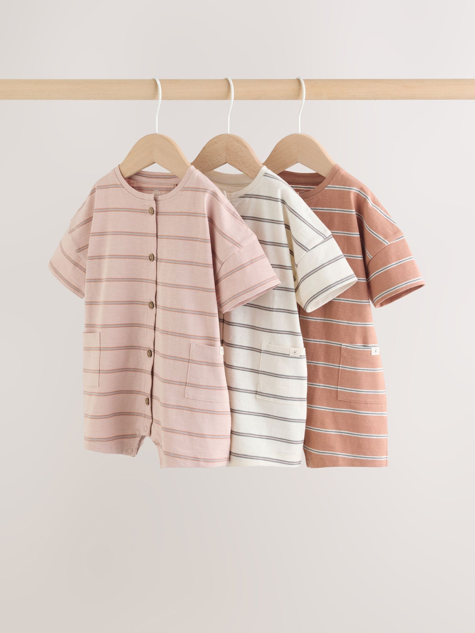 Neutral Stripe Jersey Baby Rompers 3 Pack