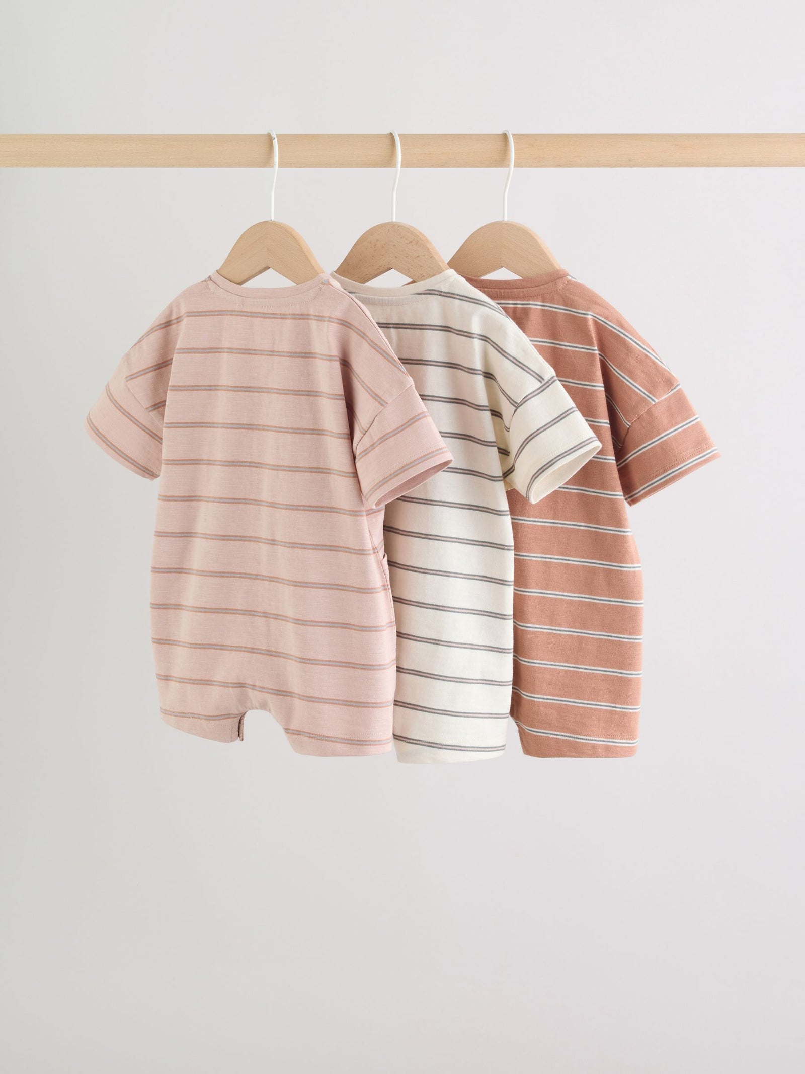 Neutral Stripe Jersey Baby Rompers 3 Pack