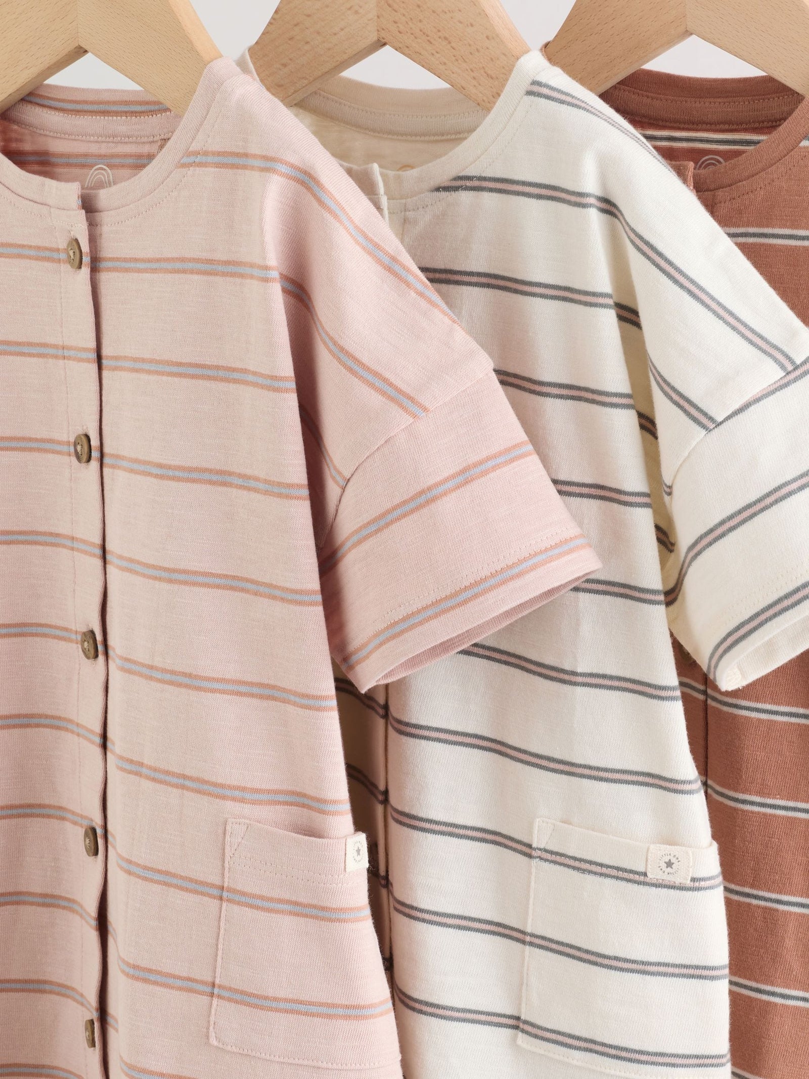 Neutral Stripe Jersey Baby Rompers 3 Pack