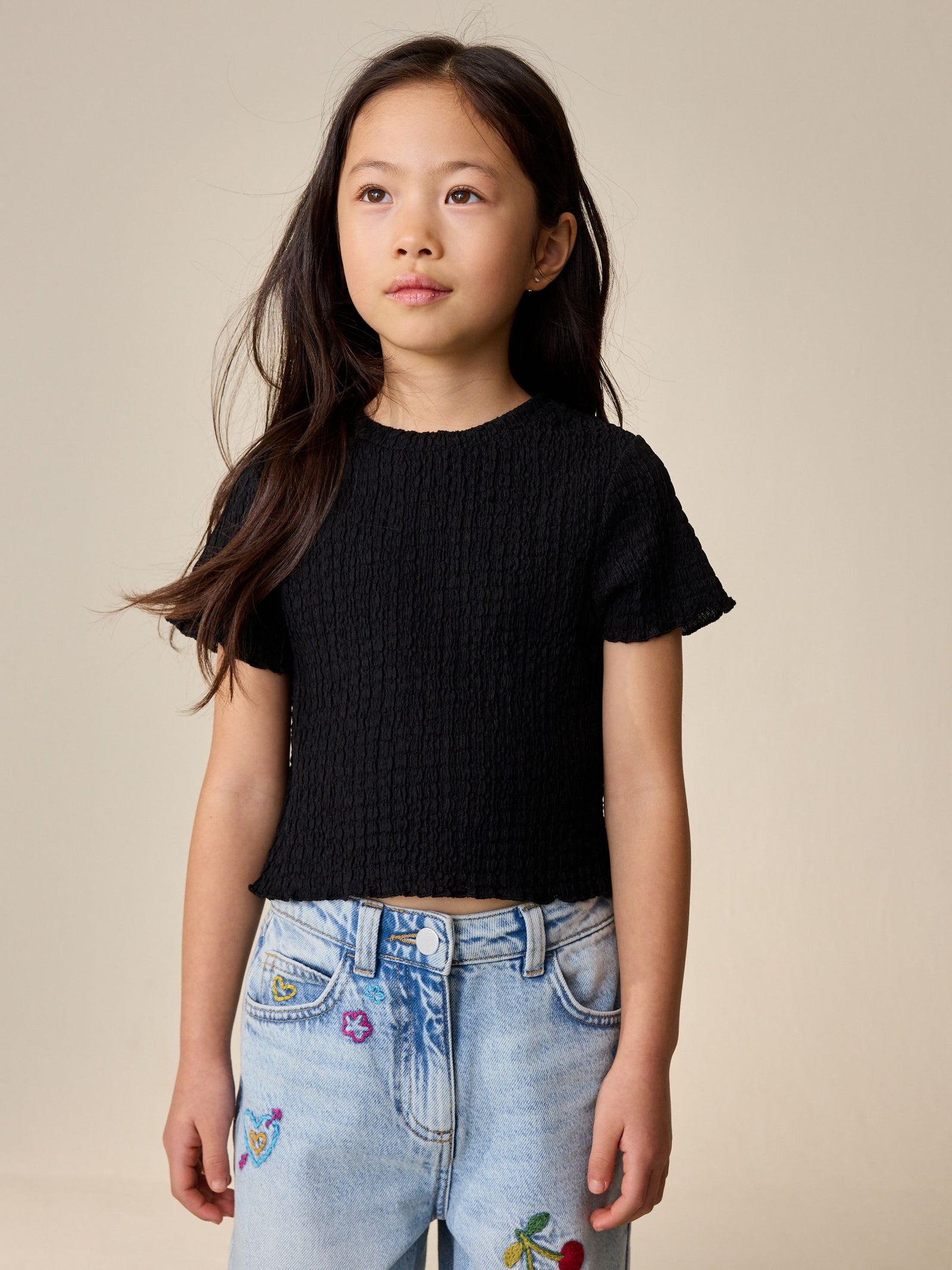 Black Textured T-Shirt (3-16yrs)