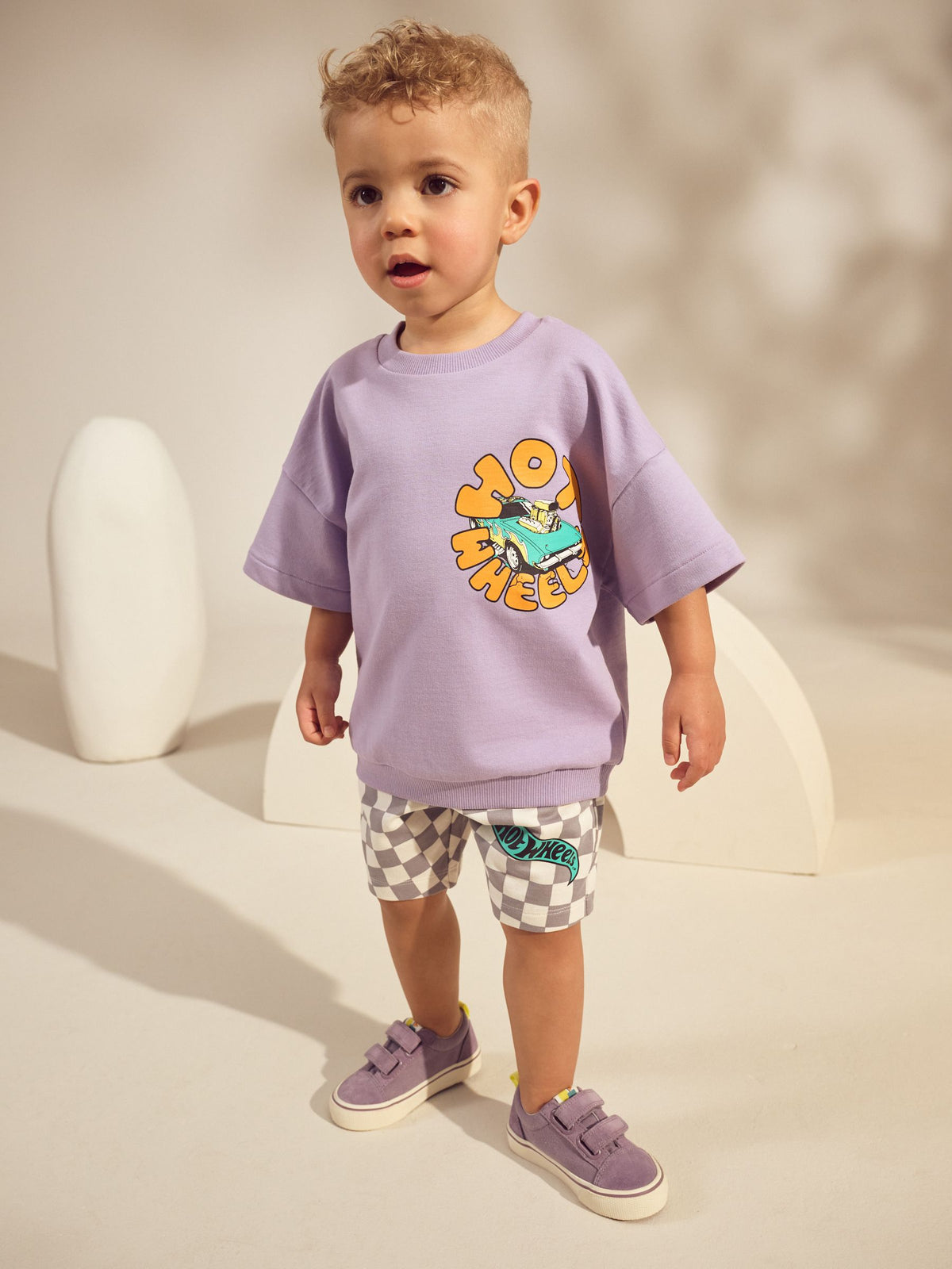 Lilac Purple Hot Wheels Check Short T-Shirt Set (9mths-8yrs)