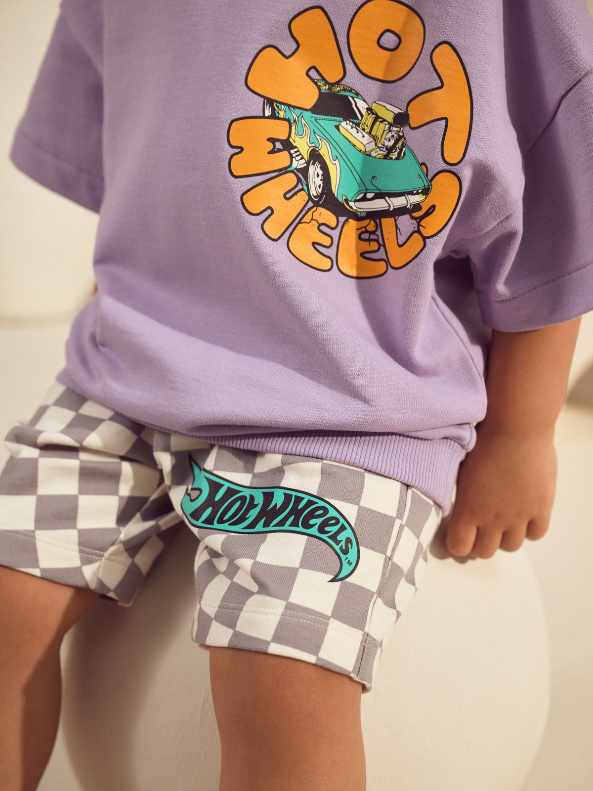 Lilac Purple Hot Wheels Check Short T-Shirt Set (9mths-8yrs)