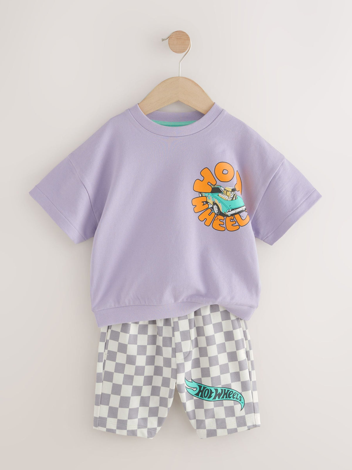 Lilac Purple Hot Wheels Check Short T-Shirt Set (9mths-8yrs)