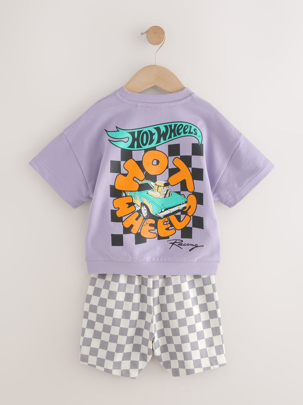 Lilac Purple Hot Wheels Check Short T-Shirt Set (9mths-8yrs)