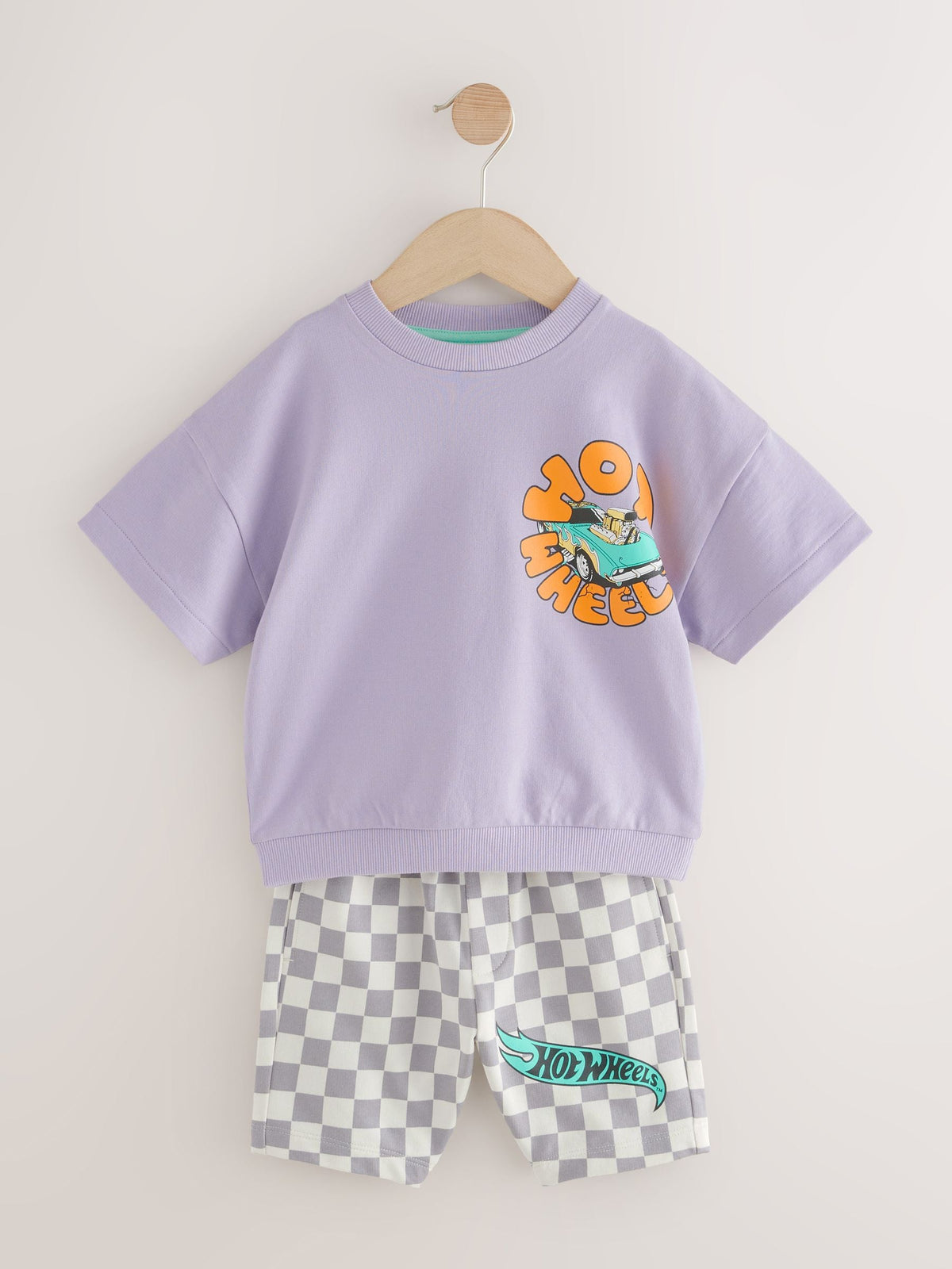 Lilac Purple Hot Wheels Check Short T-Shirt Set (9mths-8yrs)