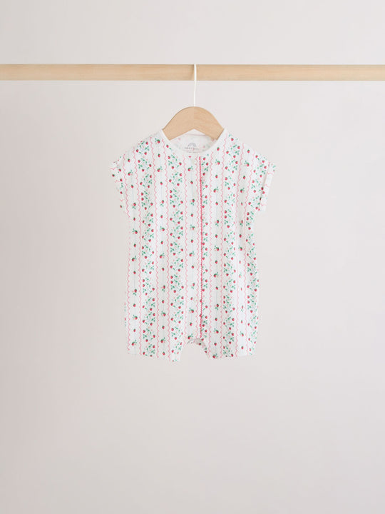 White Strawberry Printed Jersey Baby Rompers 3 Pack