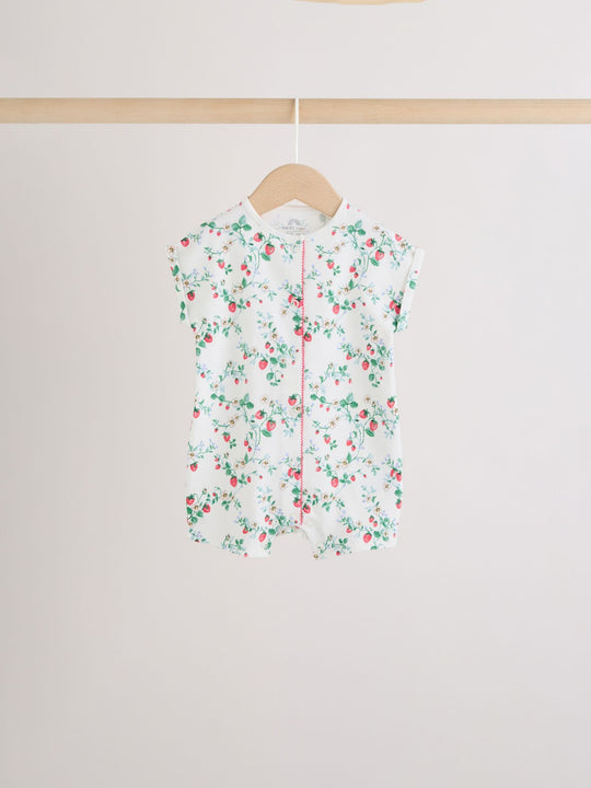 White Strawberry Printed Jersey Baby Rompers 3 Pack