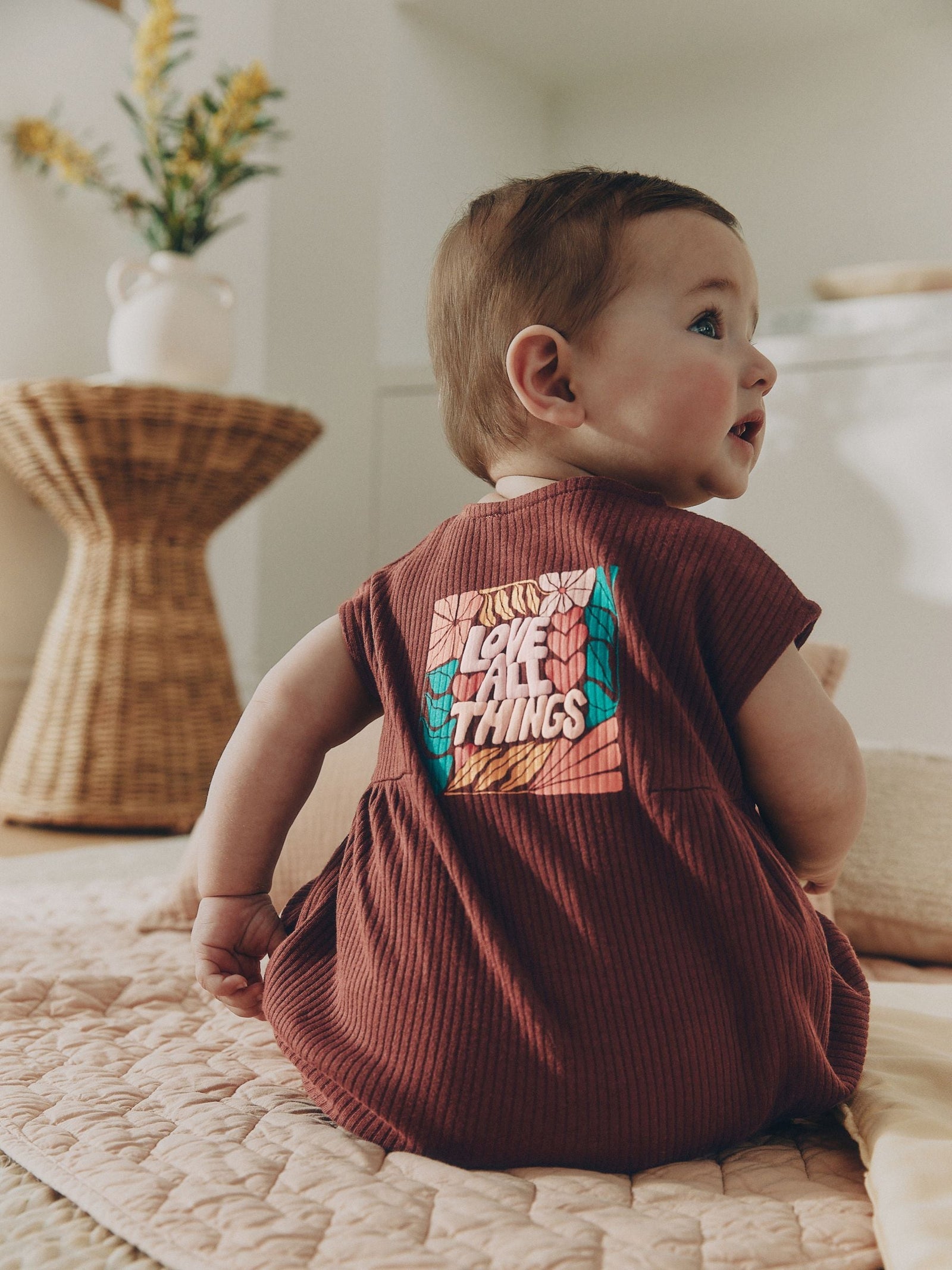 Brown Seminal Printed Button Through Baby Romper