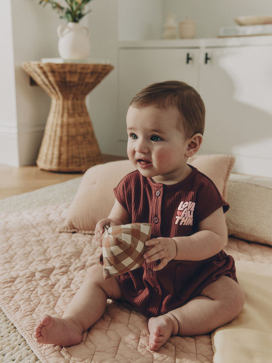 Brown Seminal Printed Button Through Baby Romper