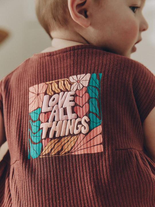 Brown Seminal Printed Button Through Baby Romper