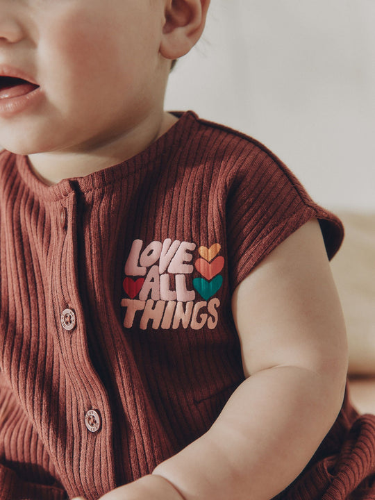 Brown Seminal Printed Button Through Baby Romper