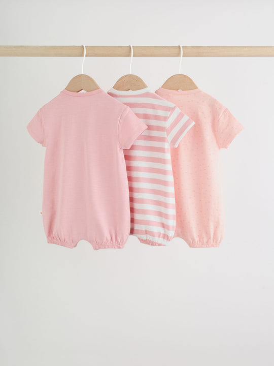 Pink Tonal Striped 3 Pack Jersey Baby Rompers 3 Pack