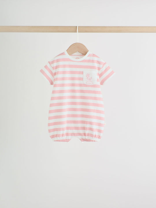 Pink Tonal Striped 3 Pack Jersey Baby Rompers 3 Pack