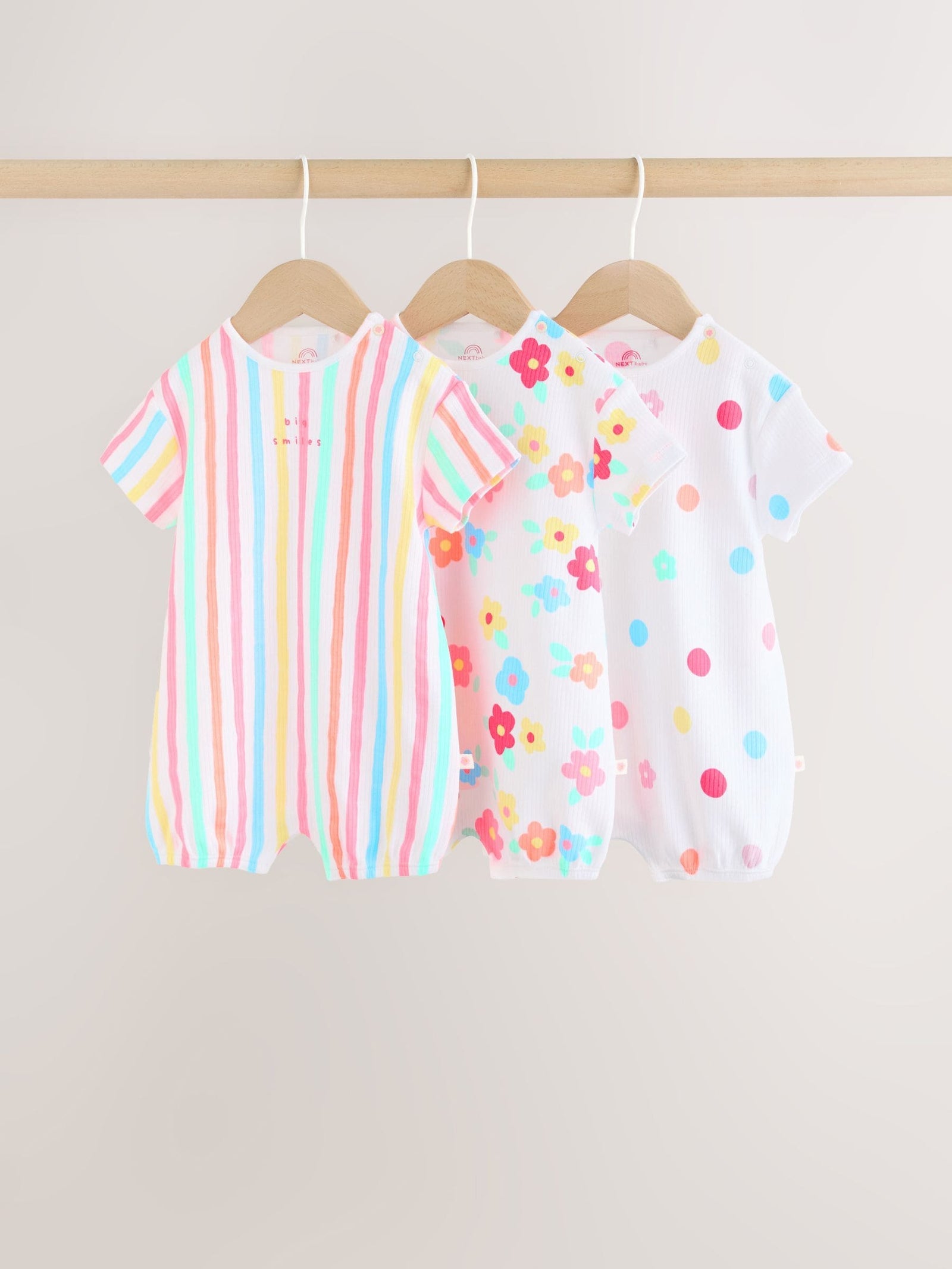 Multi Bright All-Over Printed Jersey Baby Rompers 3 Pack