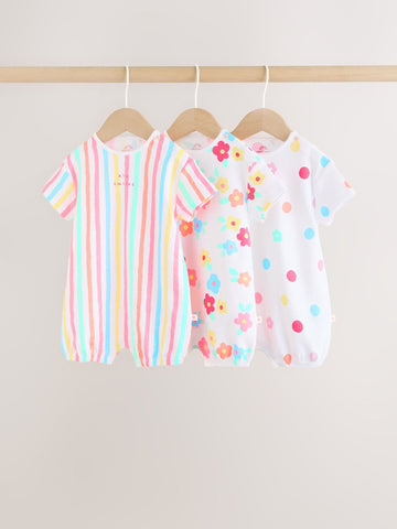 Multi Bright All-Over Printed Jersey Baby Rompers 3 Pack