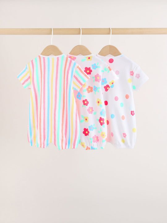 Multi Bright All-Over Printed Jersey Baby Rompers 3 Pack