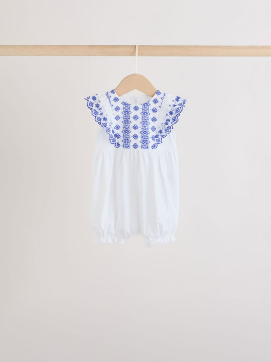 Blue Floral Broderie Broderie 3 Pack Baby Rompers