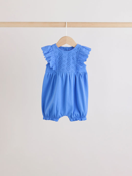 Blue Floral Broderie Broderie 3 Pack Baby Rompers