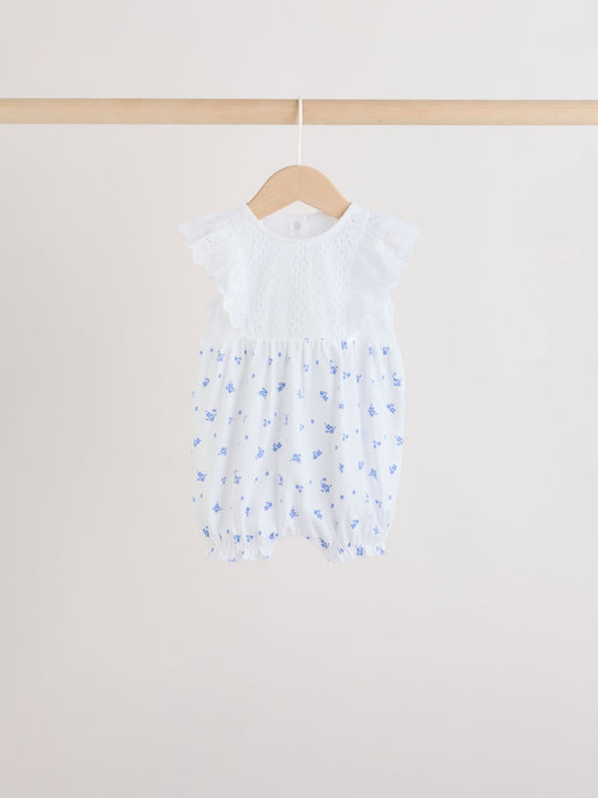 Blue Floral Broderie Broderie 3 Pack Baby Rompers