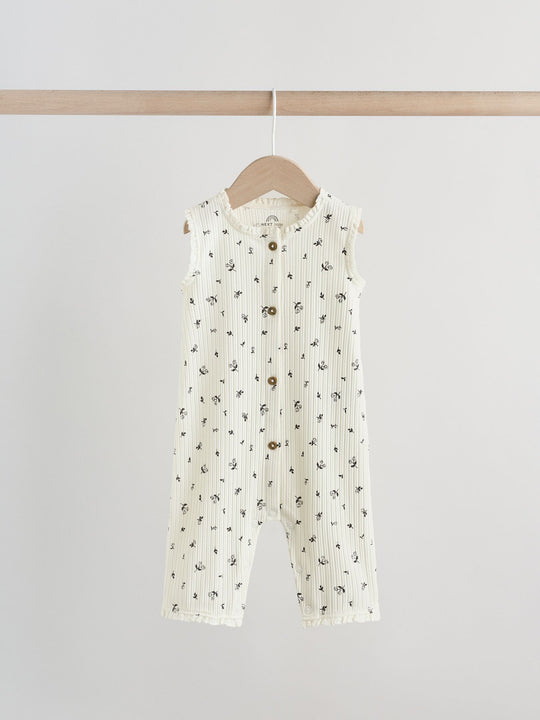 Monochrome Floral Rib Wide Leg Jersey Baby Rompers 3 Pack
