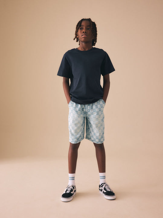 Bleach Check Denim Bermuda Pull On Shorts (3-16yrs)