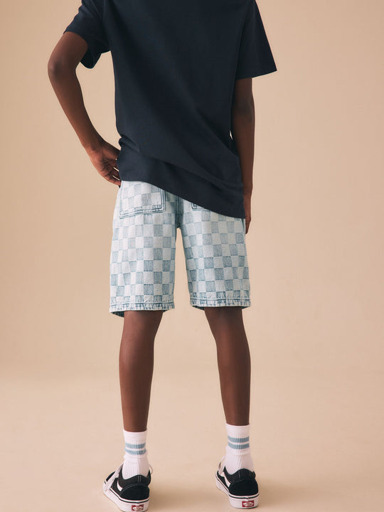 Bleach Check Denim Bermuda Pull On Shorts (3-16yrs)