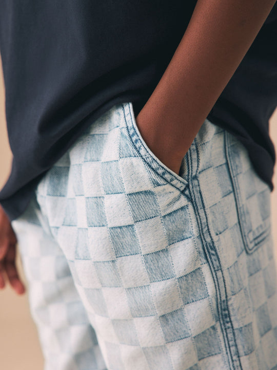 Bleach Check Denim Bermuda Pull On Shorts (3-16yrs)