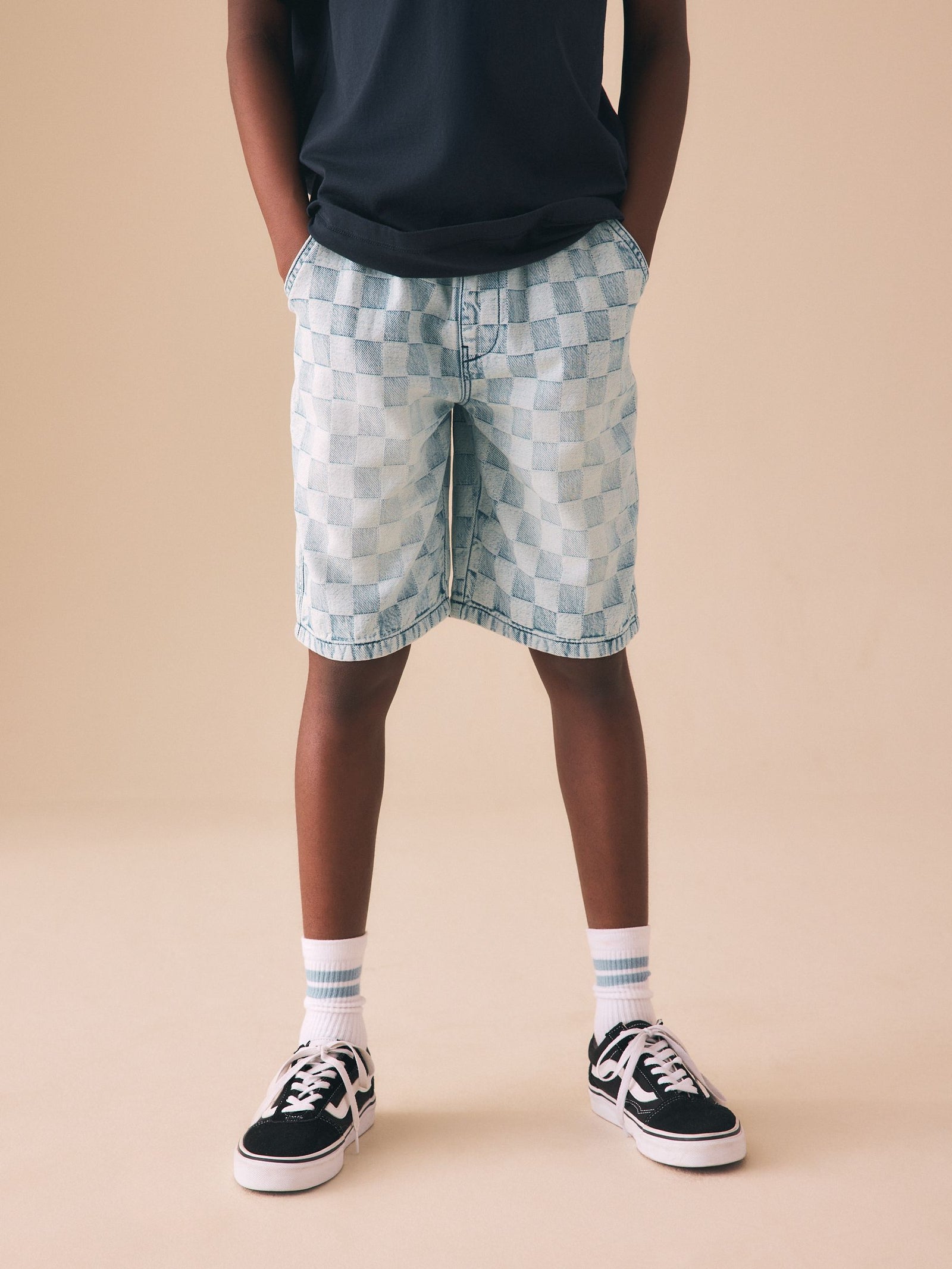 Bleach Check Denim Bermuda Pull On Shorts (3-16yrs)