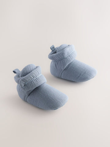 Blue Muslin Wrap Baby Slipper Boots (0-18mths)