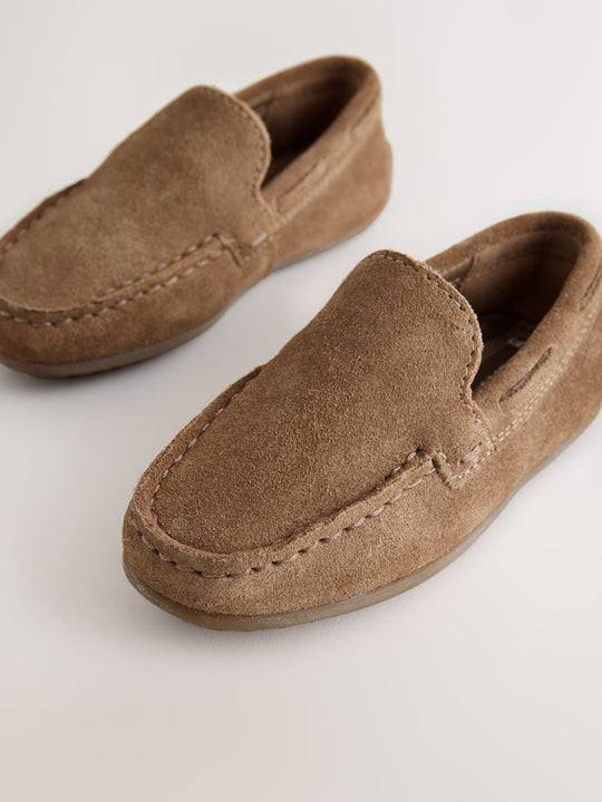 Tan Brown Wide Fit (G) Suede Slip-Ons Loafer Shoes