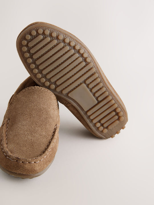 Tan Brown Wide Fit (G) Suede Slip-Ons Loafer Shoes
