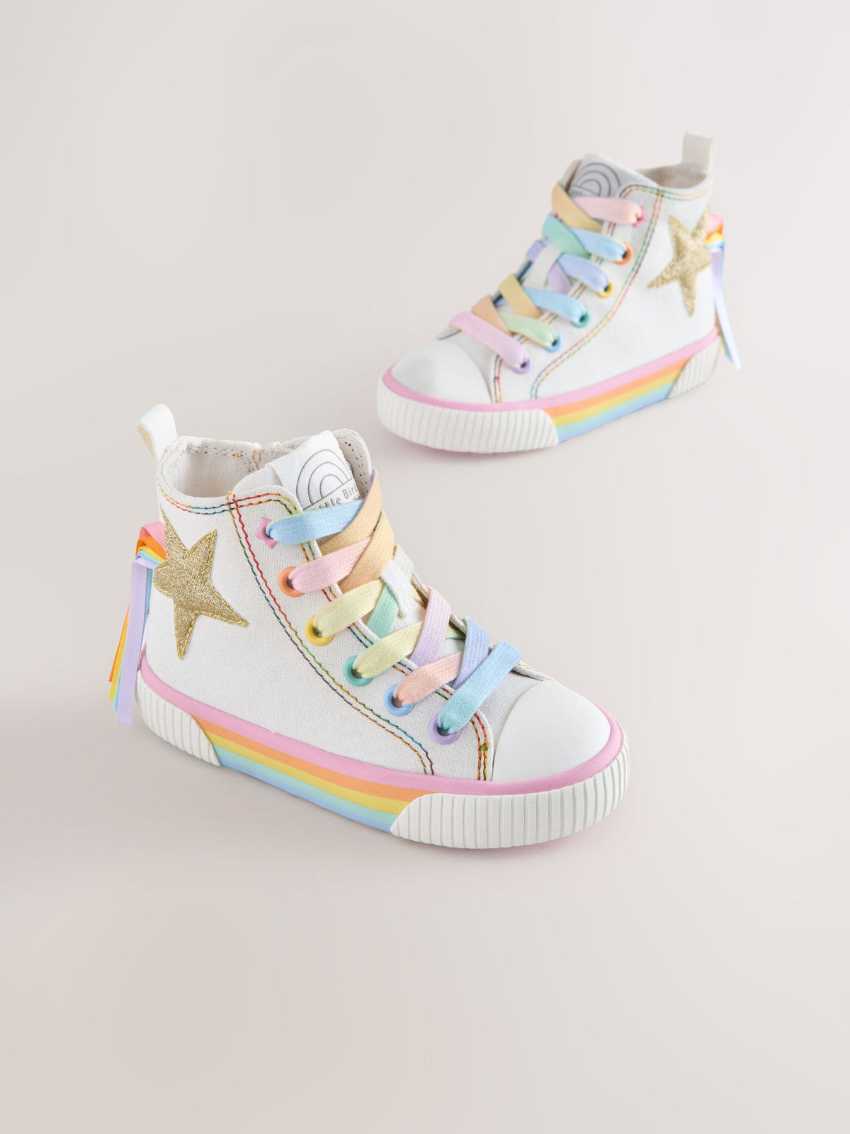 Little Bird by Jools Oliver White Canvas Pastel Rainbow Star Trainers