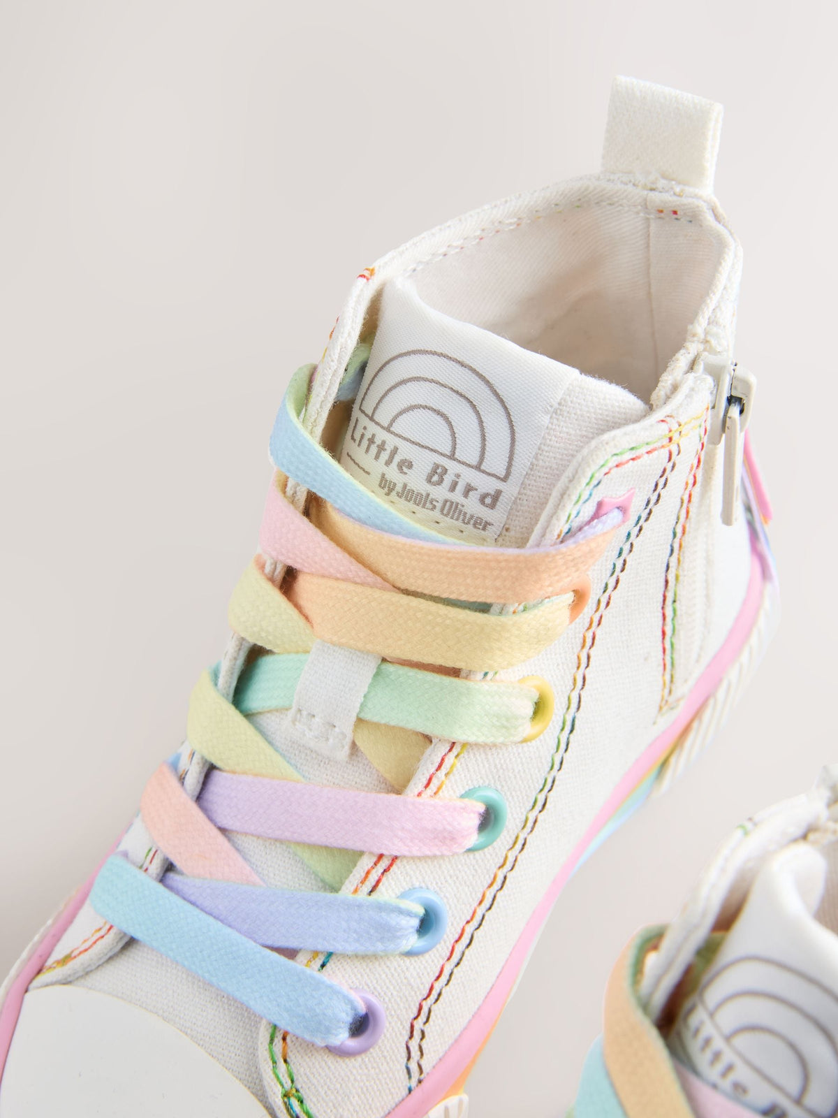 Little Bird by Jools Oliver White Canvas Pastel Rainbow Star Trainers