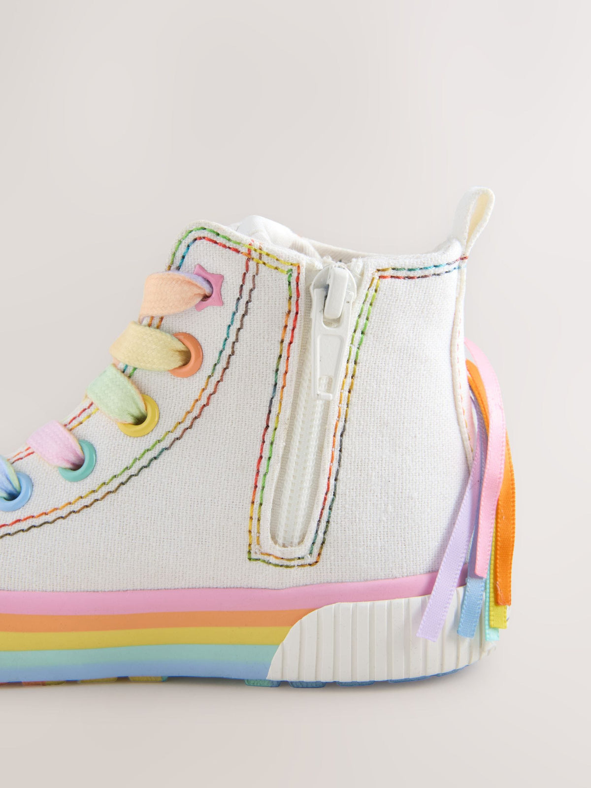 Little Bird by Jools Oliver White Canvas Pastel Rainbow Star Trainers
