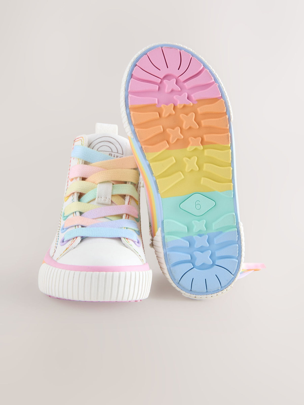 Little Bird by Jools Oliver White Canvas Pastel Rainbow Star Trainers