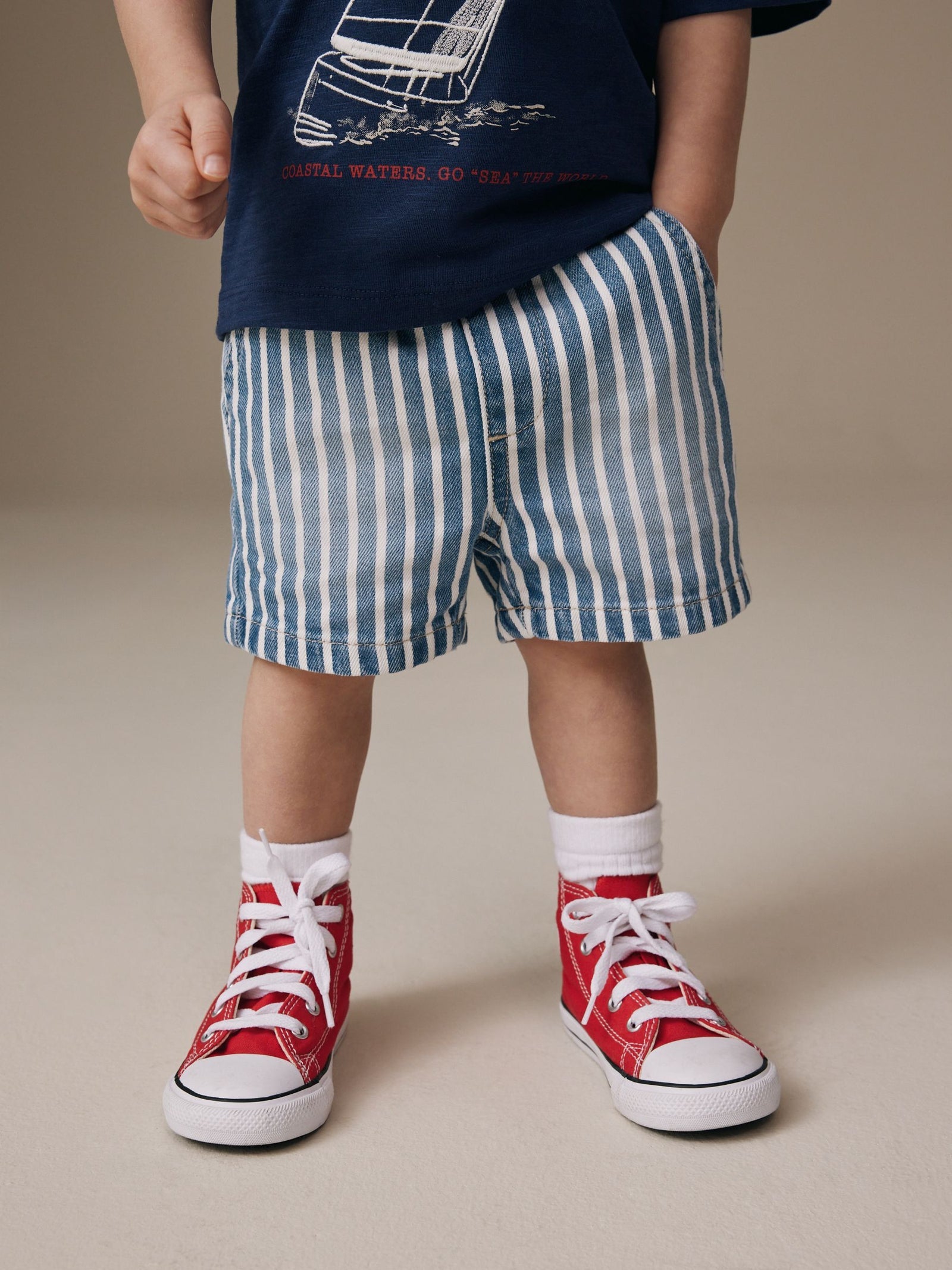 Blue/White Stripe Pull On Loose Denim Shorts (3mths-7yrs)