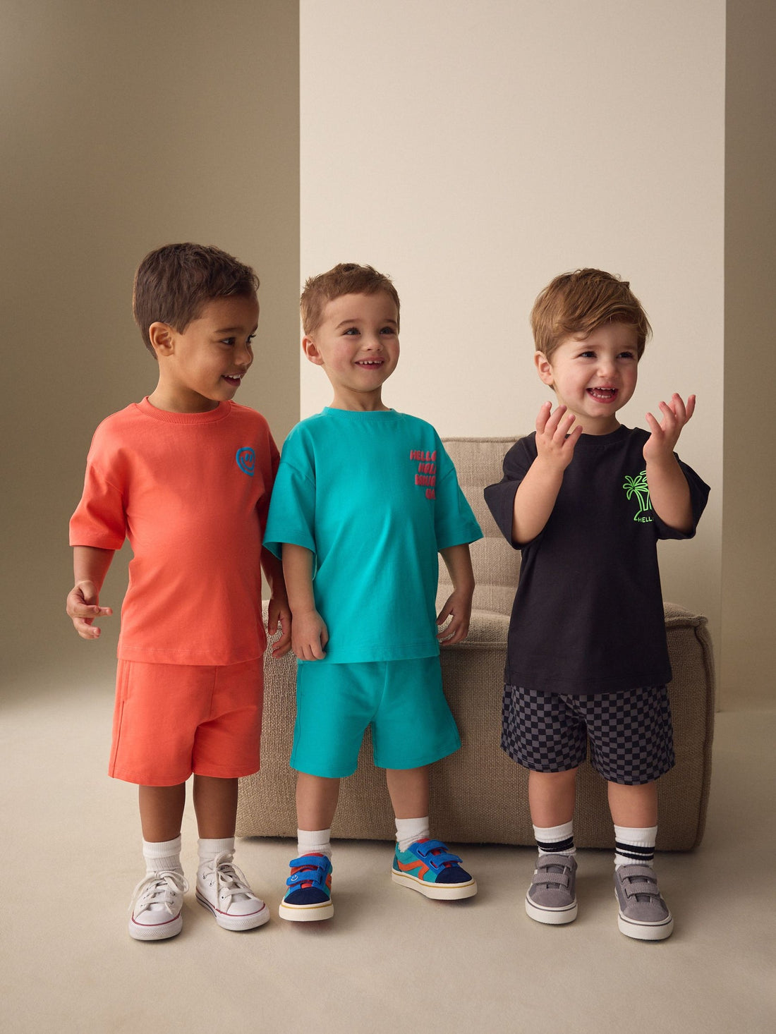 Coral/Aqua/Black Slogan Short Sleeve T-Shirt and Shorts Set 3 Pack (3mths-7yrs)