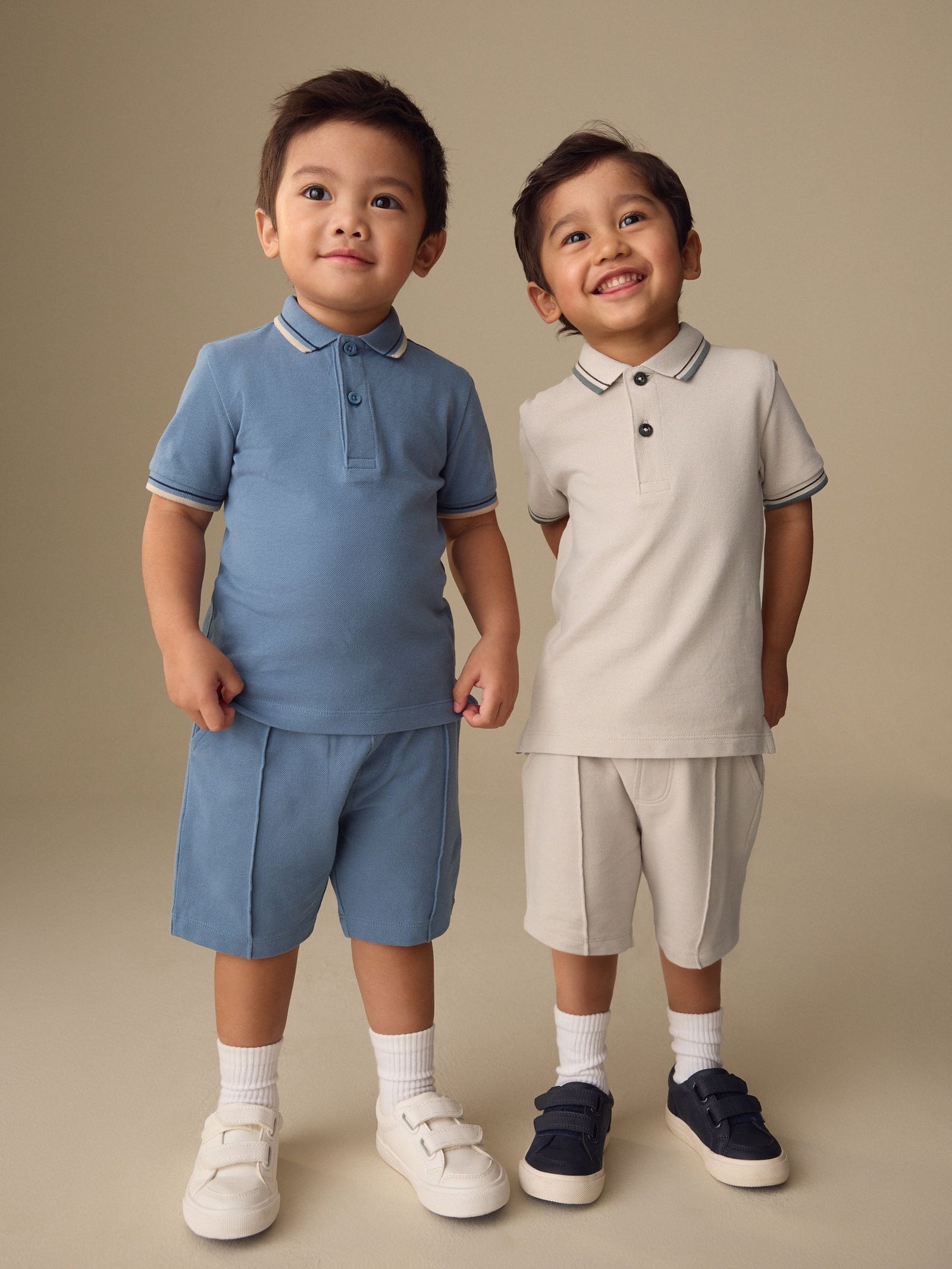 Blue/Neutral Short Sleeve Polo and Shorts Set 2 Pack (3mths-7yrs)