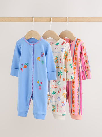 Blue/Pink Baby Sleepsuits 3 Pack (0mths-3yrs)