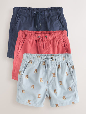 Navy/Red/Bear Pull On Shorts 3 Pack (3mths-7yrs)