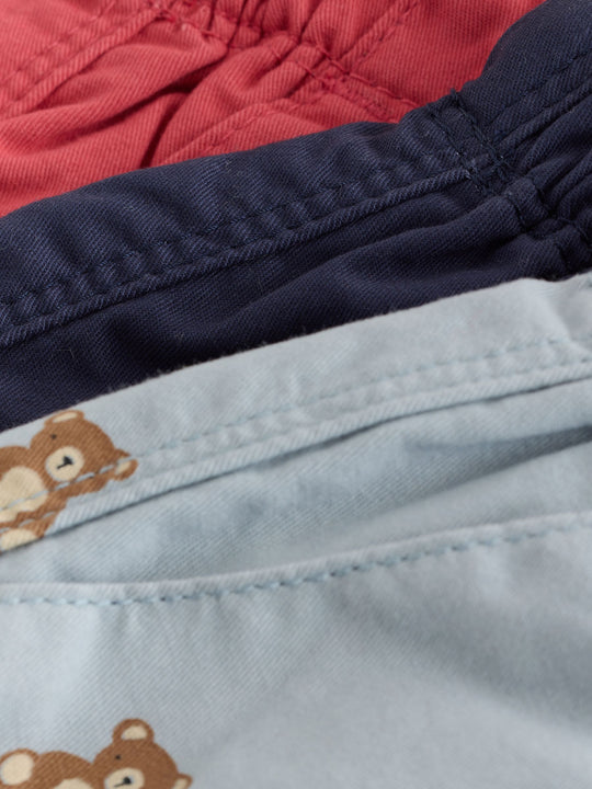 Navy/Red/Bear Pull On Shorts 3 Pack (3mths-7yrs)