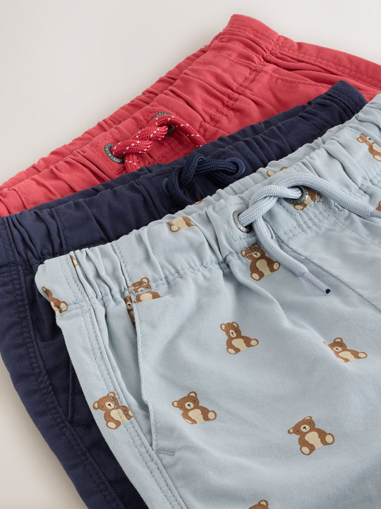 Navy/Red/Bear Pull On Shorts 3 Pack (3mths-7yrs)