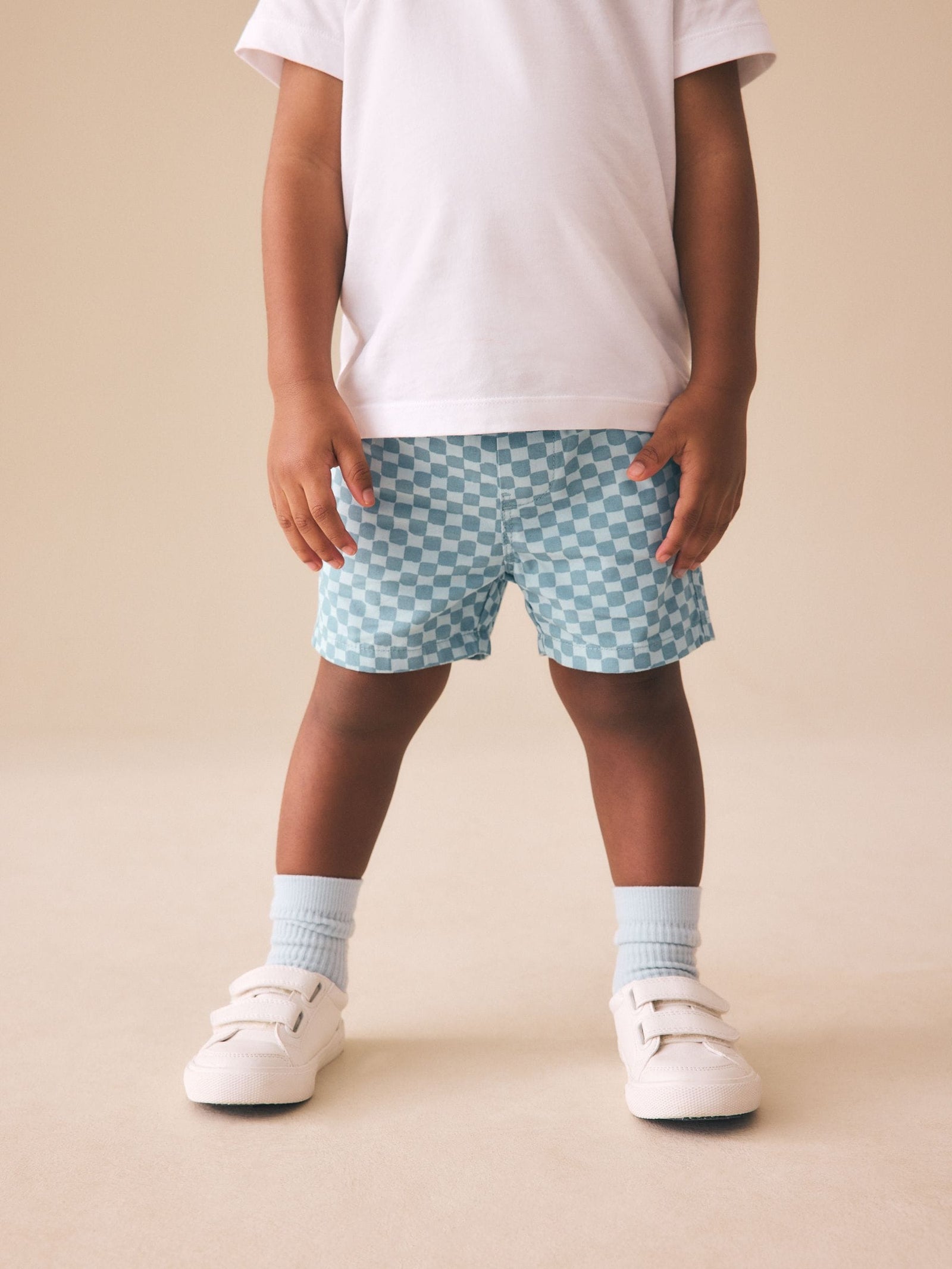 Blue Checkerboard Pull On Shorts (3mths-7yrs)