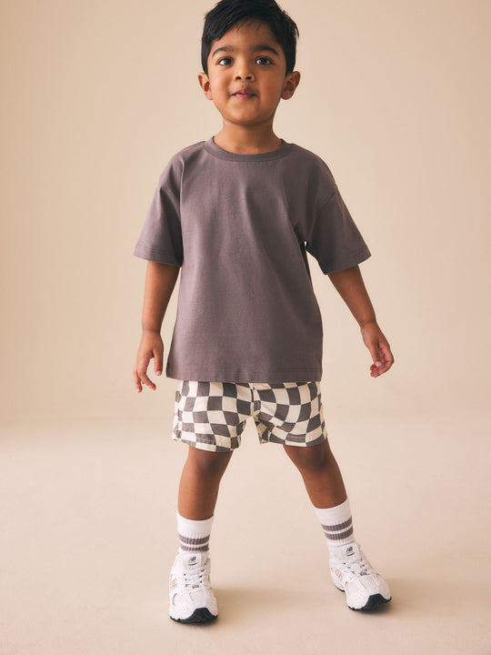 Grey/White Checkerboard Pull On Shorts (3mths-7yrs)