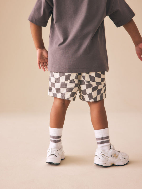 Grey/White Checkerboard Pull On Shorts (3mths-7yrs)