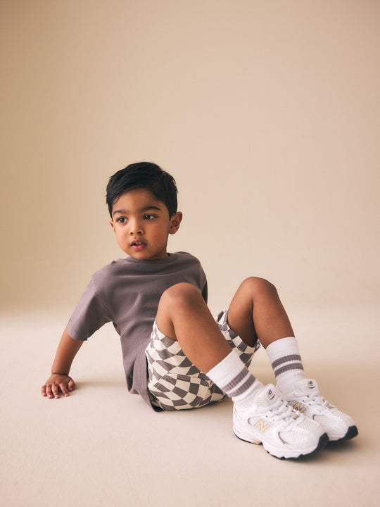 Grey/White Checkerboard Pull On Shorts (3mths-7yrs)