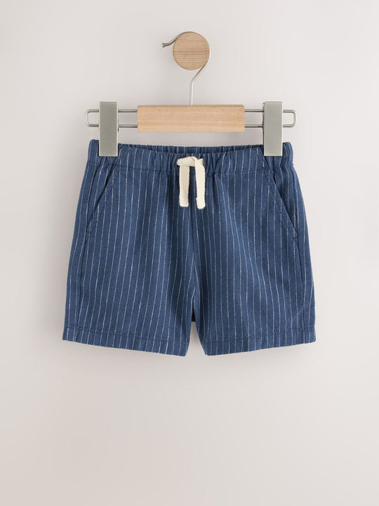 Navy Stripe Linen Blend Pull On Shorts (3mths-7yrs)
